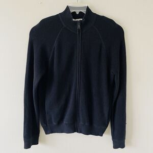 Vince Full Zip Cardigan Sweater Men’s XL Black Waffle Knit Cotton Golf Business